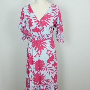 Abel the Label Anthropologie Blue w/ Pink Floral Maxi Dress Gender Reveal